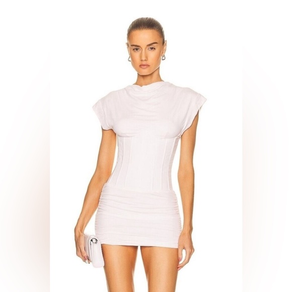 NWT LaQuan Smith Rolled Sleeve Cotton Corset Mini Dress - Picture 1 of 13